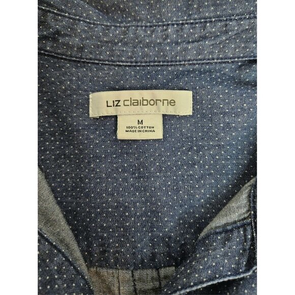 Liz Claiborne Womens Polka Dot Chambray Shirt Tab Sleeves Half Button Front Sz M - Picture 7 of 10